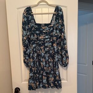 Floral Long Sleeve Dress from Arula- dark teal green